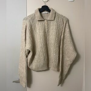 Mango Light Beige Cable Knit Turtleneck Sweater